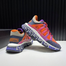 Versace Fashion Leather Thick Soled Sneakers Orange For Men 