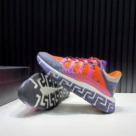 Versace Fashion Leather Thick Soled Sneakers Orange For Men 