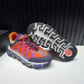 Versace Fashion Leather Thick Soled Sneakers Orange For Men 