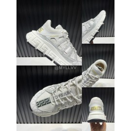 Versace Fashion Leather Thick Soled Sneakers For Men White