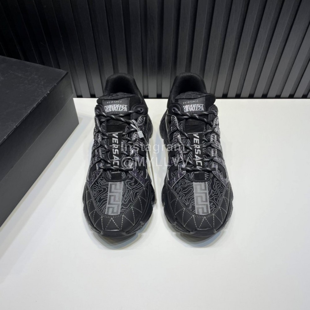 Versace Fashion Black Leather Thick Soled Sneakers For Men 