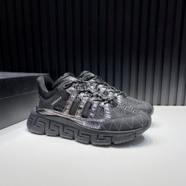 Versace Fashion Black Leather Thick Soled Sneakers For Men 