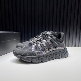 Versace Fashion Black Leather Thick Soled Sneakers For Men 