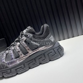 Versace Fashion Black Leather Thick Soled Sneakers For Men 