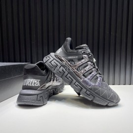 Versace Fashion Black Leather Thick Soled Sneakers For Men 