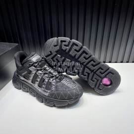 Versace Fashion Black Leather Thick Soled Sneakers For Men 