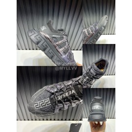 Versace Fashion Black Leather Thick Soled Sneakers For Men 