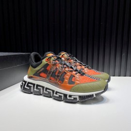 Versace Fashion Leather Thick Soled Sneakers For Men Orange