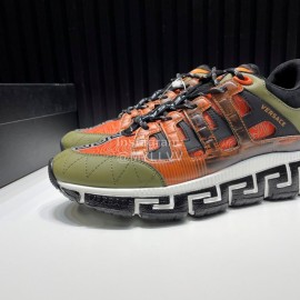 Versace Fashion Leather Thick Soled Sneakers For Men Orange