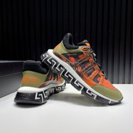 Versace Fashion Leather Thick Soled Sneakers For Men Orange