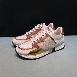 Versace Fashion Cowhide Running Shoes For Men Brown