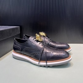 Versace Fashion Carved Leather Lace Up Casual Shoes For Men Black