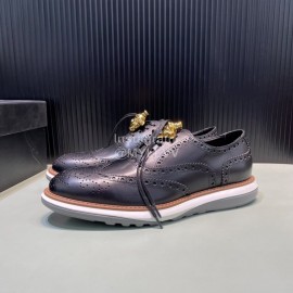 Versace Fashion Carved Leather Lace Up Casual Shoes For Men Black