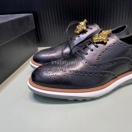 Versace Fashion Carved Leather Lace Up Casual Shoes For Men Black