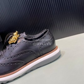 Versace Fashion Carved Leather Lace Up Casual Shoes For Men Black