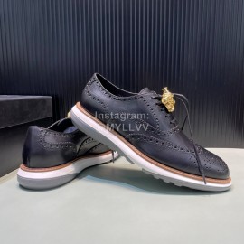 Versace Fashion Carved Leather Lace Up Casual Shoes For Men Black