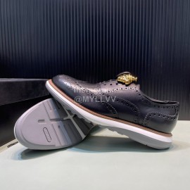 Versace Fashion Carved Leather Lace Up Casual Shoes For Men Black