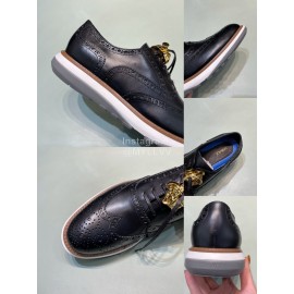 Versace Fashion Carved Leather Lace Up Casual Shoes For Men Black