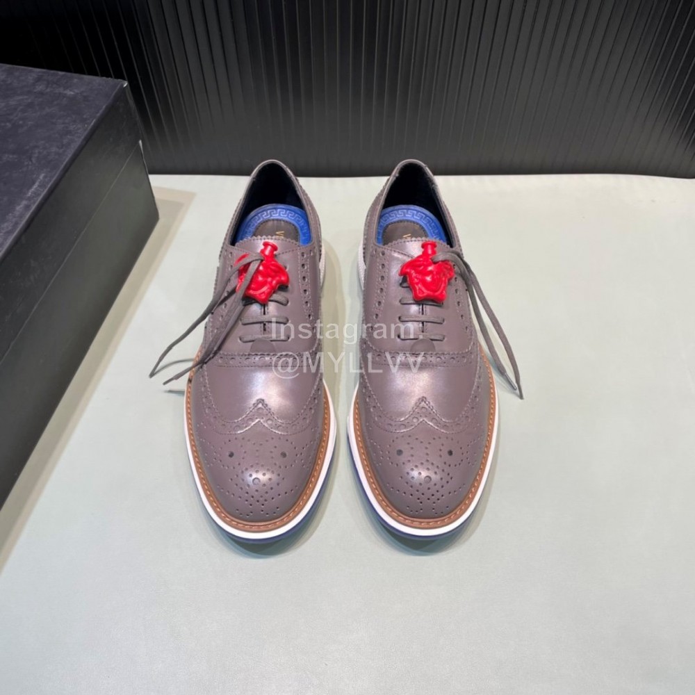 Versace Fashion Carved Leather Lace Up Casual Shoes For Men Gray
