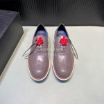 Versace Fashion Carved Leather Lace Up Casual Shoes For Men Gray