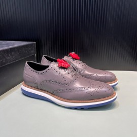 Versace Fashion Carved Leather Lace Up Casual Shoes For Men Gray