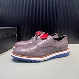 Versace Fashion Carved Leather Lace Up Casual Shoes For Men Gray