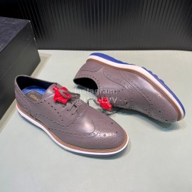 Versace Fashion Carved Leather Lace Up Casual Shoes For Men Gray