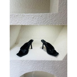 Versace Summer Cross Woven Leather High Heeled Slippers For Women Black