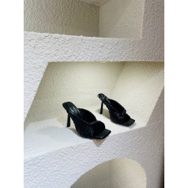 Versace Summer Cross Woven Leather High Heeled Slippers For Women Black