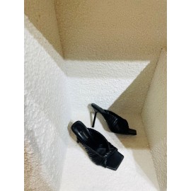 Versace Summer Cross Woven Leather High Heeled Slippers For Women Black