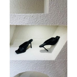 Versace Summer Cross Woven Leather High Heeled Slippers For Women Black