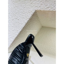 Versace Summer Cross Woven Leather High Heeled Slippers For Women Black