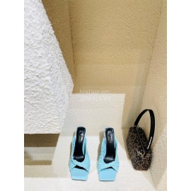 Versace Summer Cross Woven Leather High Heeled Slippers For Women Blue