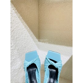 Versace Summer Cross Woven Leather High Heeled Slippers For Women Blue