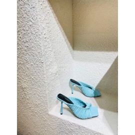 Versace Summer Cross Woven Leather High Heeled Slippers For Women Blue