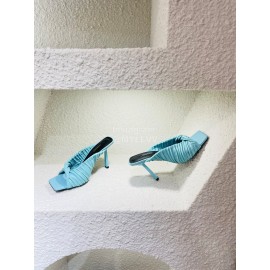 Versace Summer Cross Woven Leather High Heeled Slippers For Women Blue