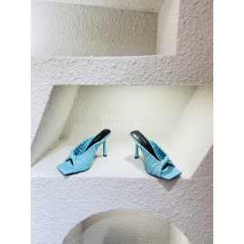 Versace Summer Cross Woven Leather High Heeled Slippers For Women Blue