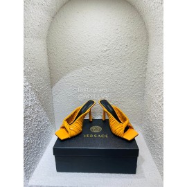 Versace Summer Cross Woven Leather High Heeled Slippers For Women Orange