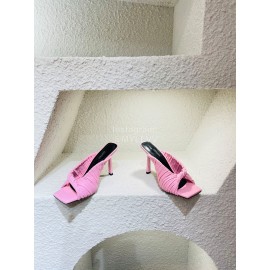 Versace Summer Cross Woven Leather High Heeled Slippers For Women Pink