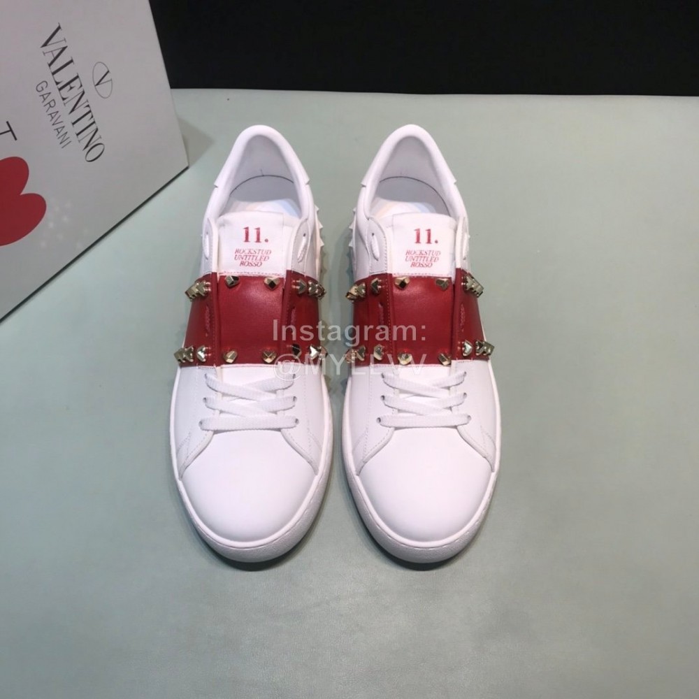 Valentino Leather Rivet Sneakers For Men And Women Red