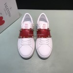 Valentino Leather Rivet Sneakers For Men And Women Red