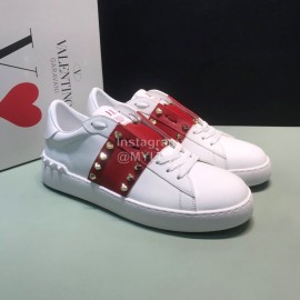 Valentino Leather Rivet Sneakers For Men And Women Red