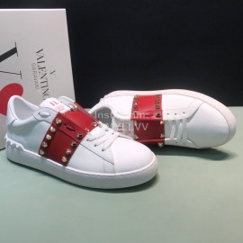 Valentino Leather Rivet Sneakers For Men And Women Red