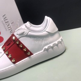 Valentino Leather Rivet Sneakers For Men And Women Red
