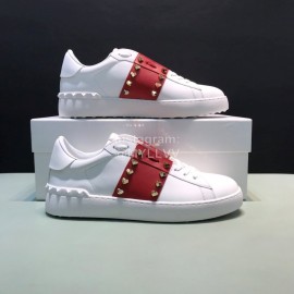 Valentino Leather Rivet Sneakers For Men And Women Red