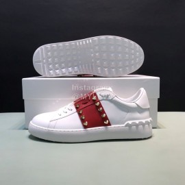 Valentino Leather Rivet Sneakers For Men And Women Red