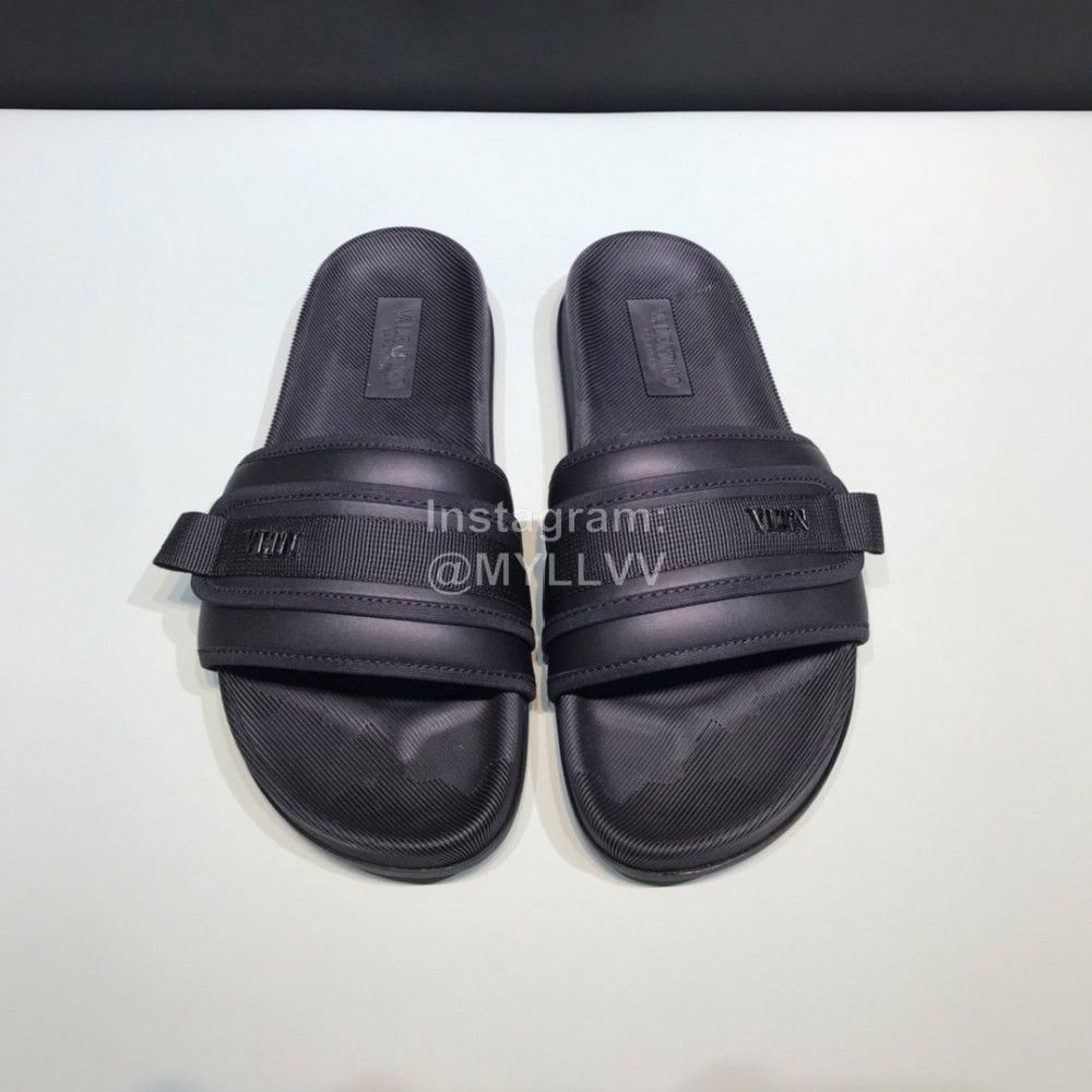 Valentino Black Cowhide Ribbon Slippers For Men