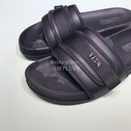 Valentino Black Cowhide Ribbon Slippers For Men