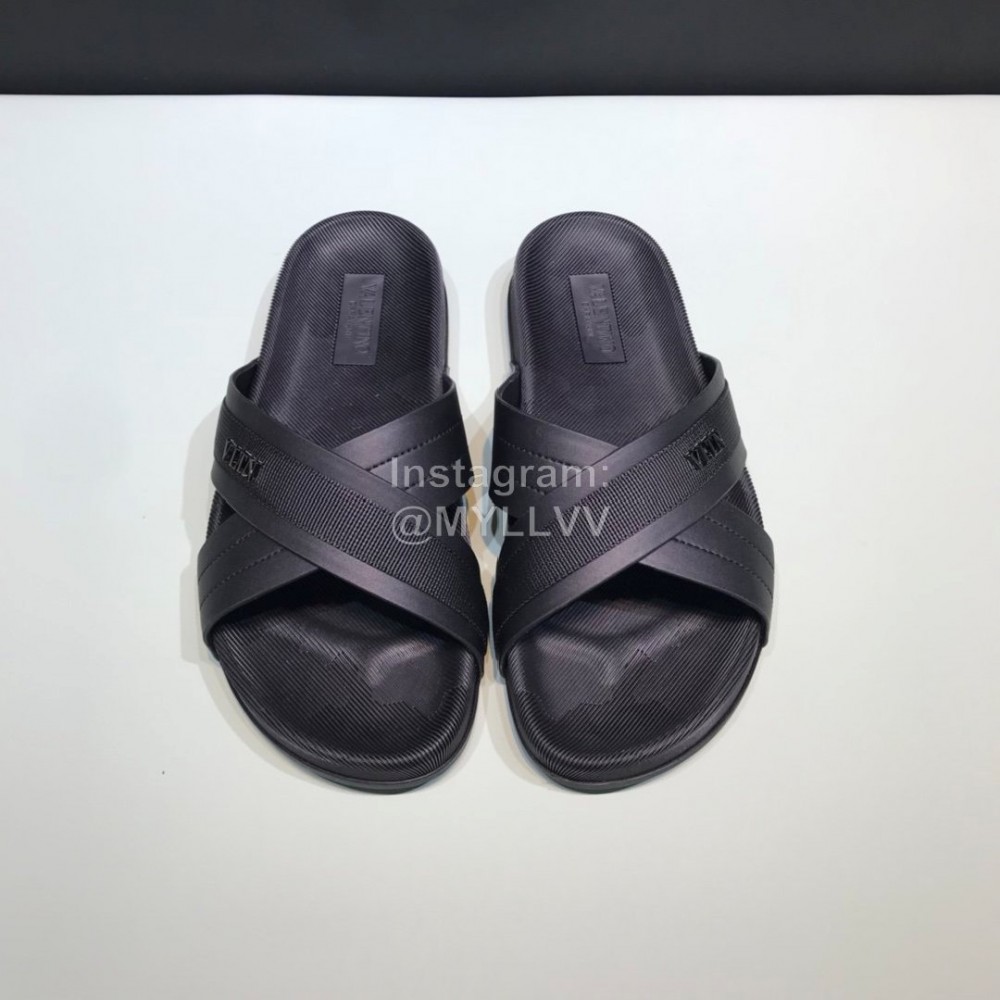 Valentino Black Cowhide Ribbon Cross Slippers For Men