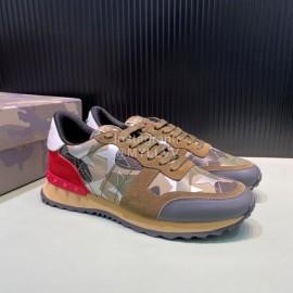 Valentino Garavani Rockrunner Camouflage Leather Sneakers For Men Brown